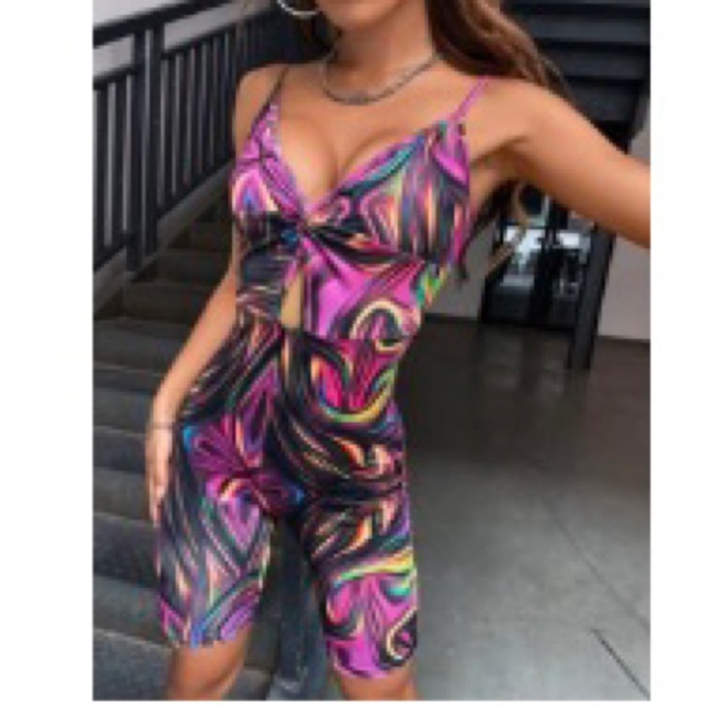 SHEIN Twist Front Peekaboo Cami Romper